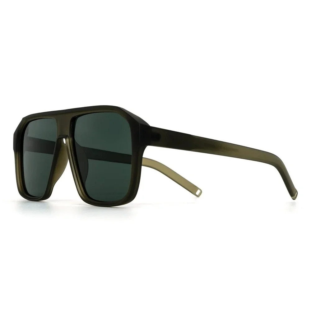 Mens Olive Green Flat Top Navigator Sunglasses Oversized Matte Square Shades New